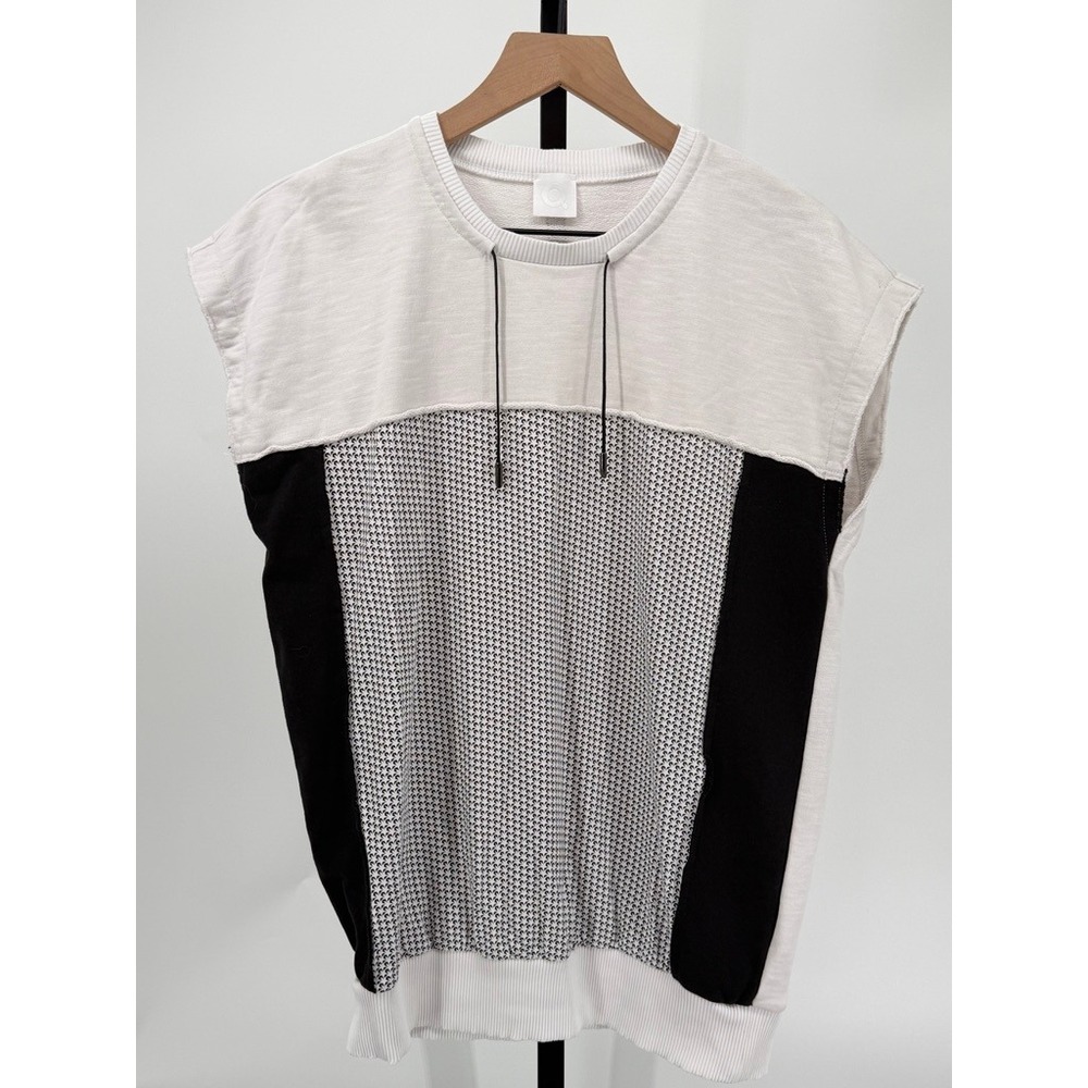 Que Cotton French Terry Sleeveless Sweatshirt Colorblock Geometric Avant Garde
